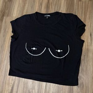 Fashion Nova Black Cropped Tee with White Graphic